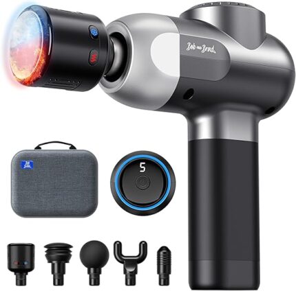 Bob and Brad C2 Pro massage gun set with hot and cold head, attachments, and carry case
