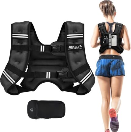 Rear view of BAGAIL weighted vest with phone pouch and mesh pocket
