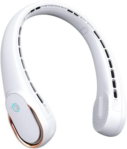 "FrSara portable neck fan in white with ergonomic shape"