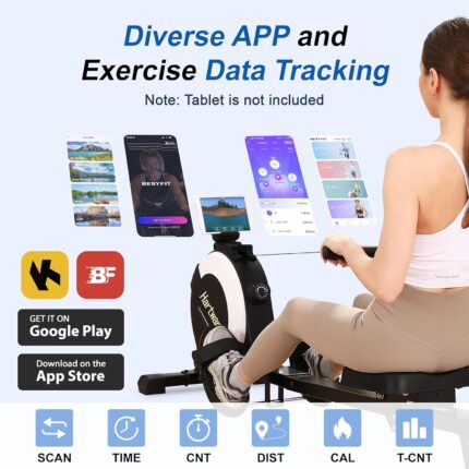 "Rowing machine with smart fitness tracking apps"