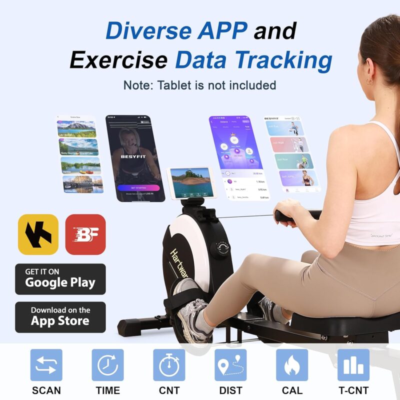 "Rowing machine with smart fitness tracking apps"
