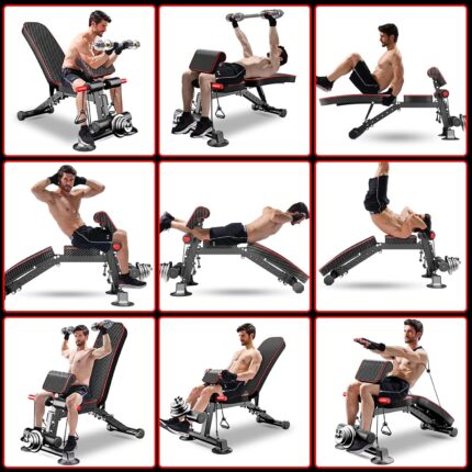 Man using workout bench in 9 different strength training exercises