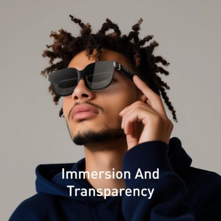 Man adjusting INAIR glasses with touch gesture